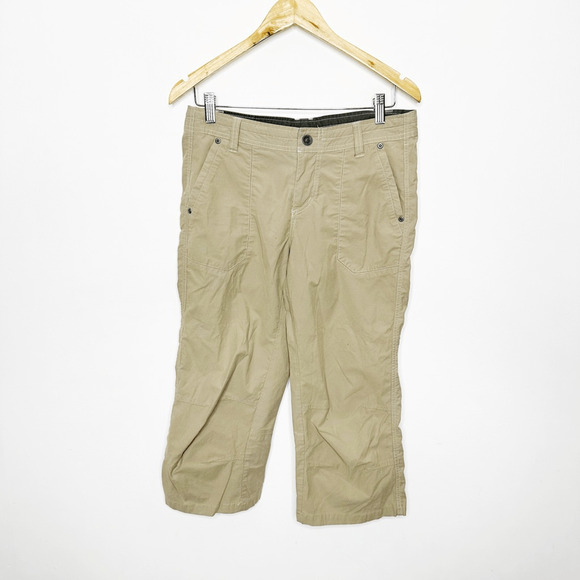 KUHL Cropped Hiking Pants Khaki beige Floral Embroidered outdoors womens 8 - Picture 2 of 8